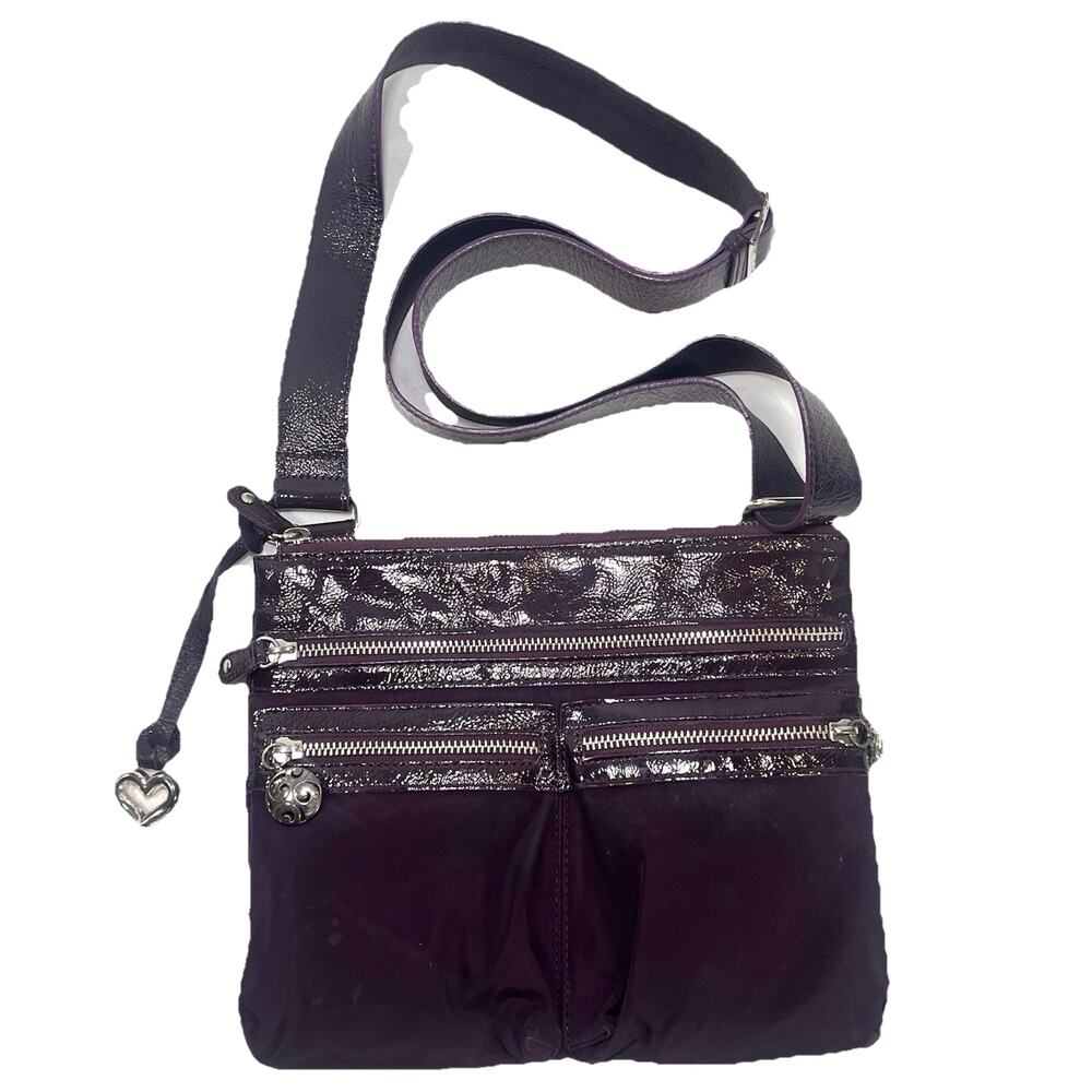 Brighton Go Go Crossbody Bag Dark Purple Nylon Leather Patent Pebbled Purse
